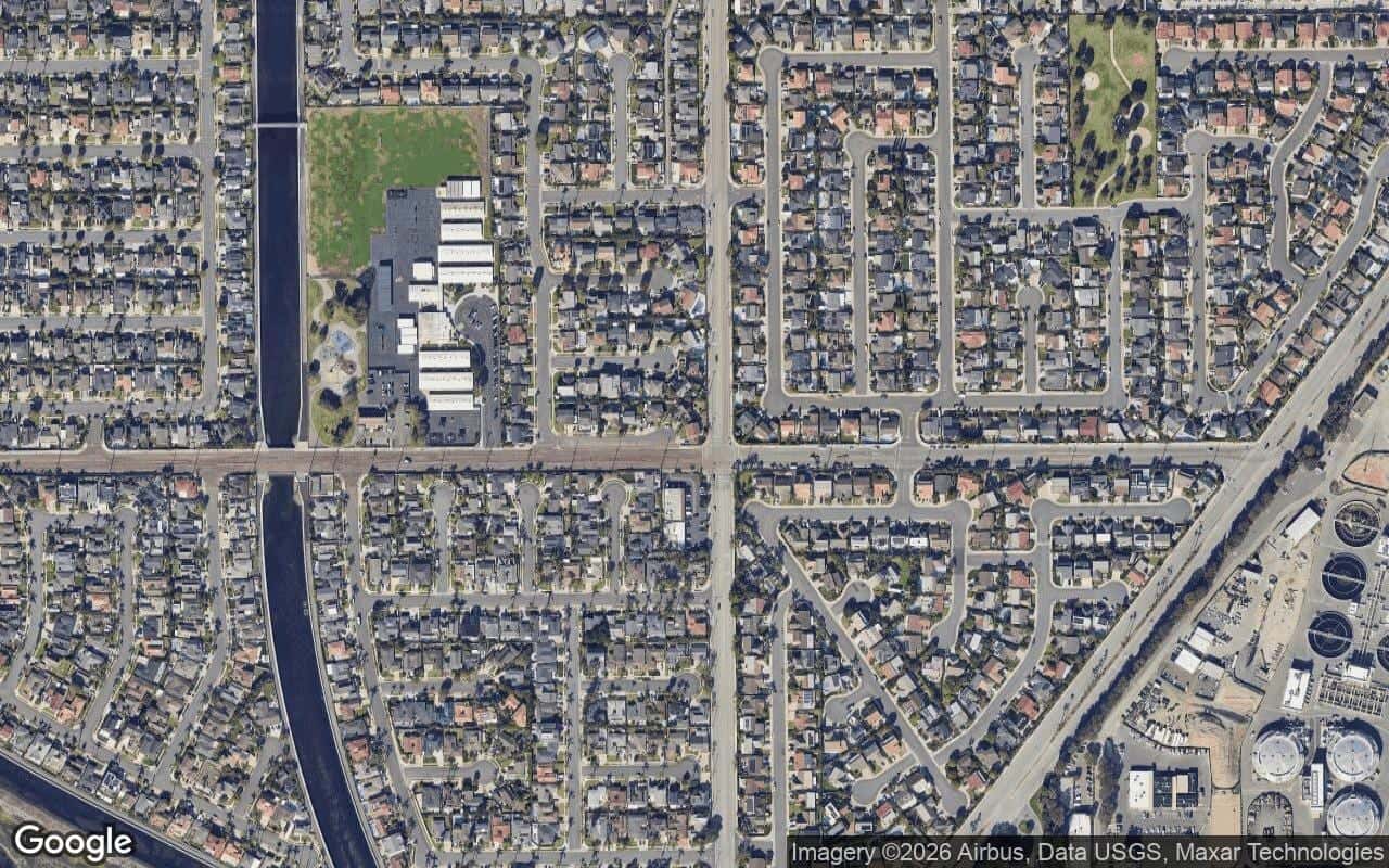 Satellite aerial view of South Huntington Beach in Huntington Beach, California, showing the neighborhood's streets and surroundings.