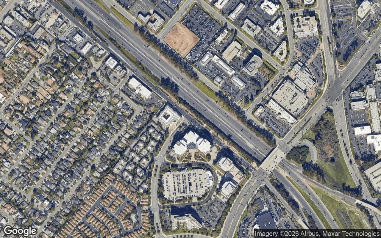 Satellite aerial view of Bayview Terrace in Newport Beach, California, showing the neighborhood's streets and surroundings.