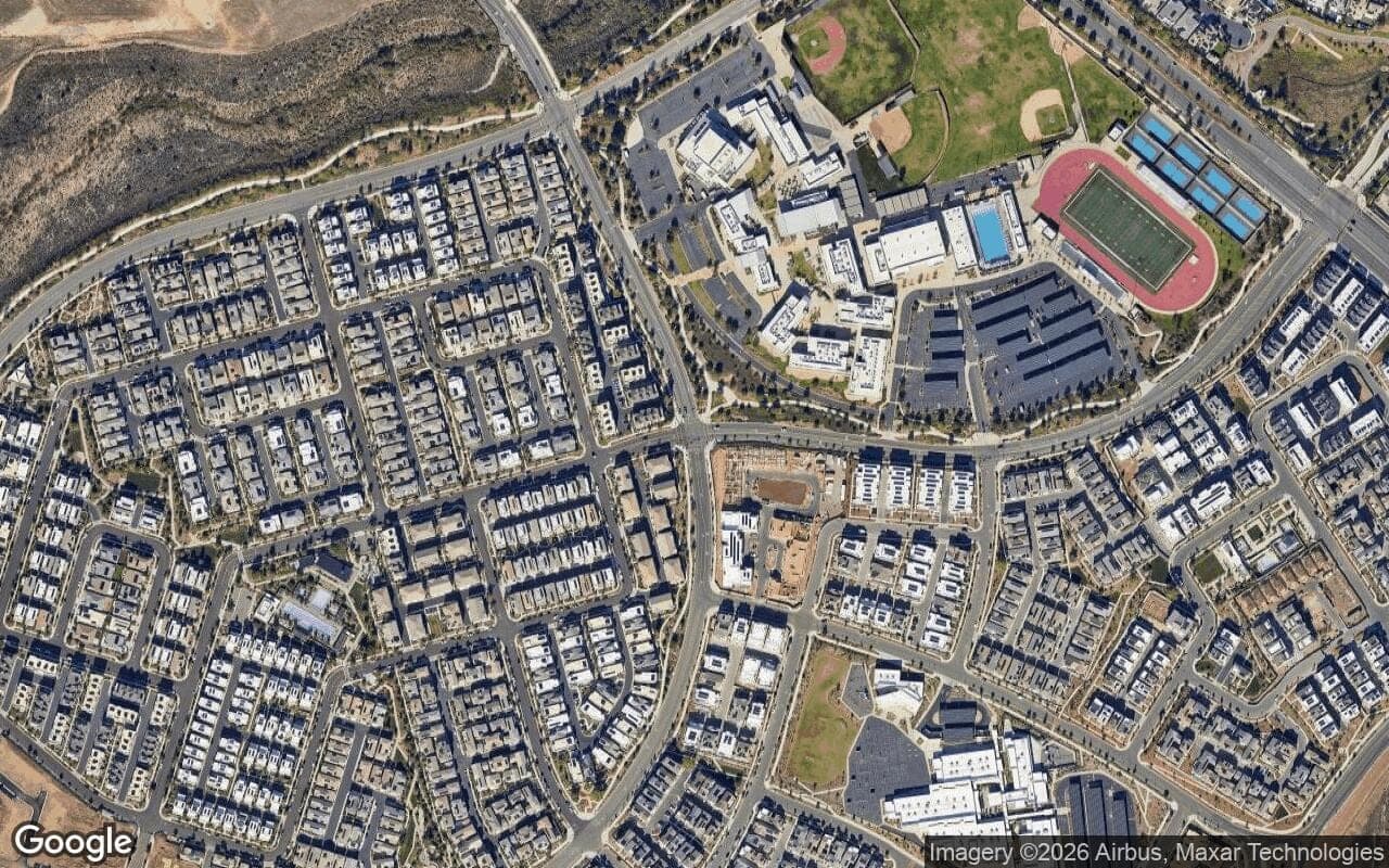 Satellite aerial view of Beacon Park in Irvine, California, showing the neighborhood's streets and surroundings.