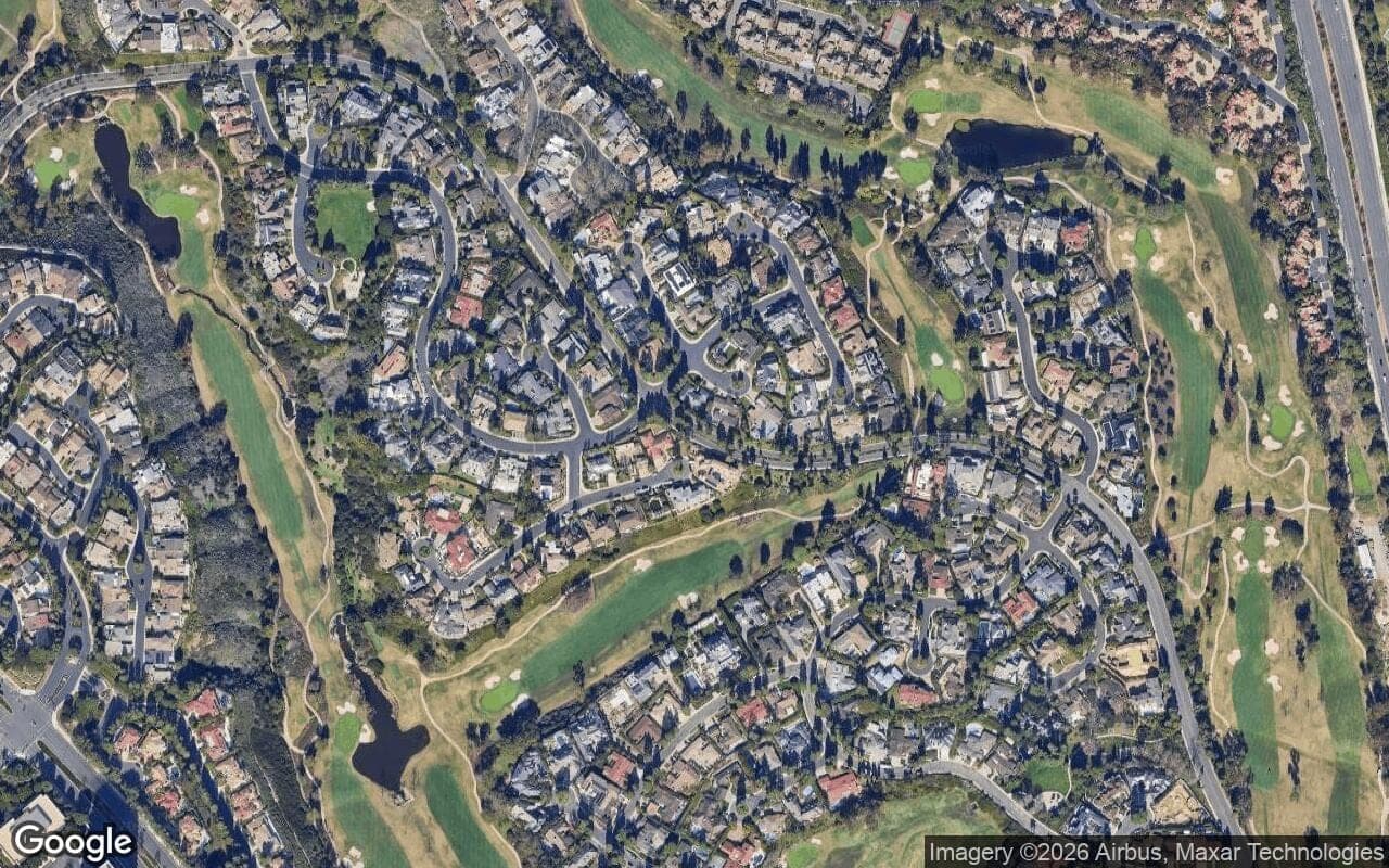 Satellite aerial view of Big Canyon Broadmoor in Newport Beach, California, showing the neighborhood's streets and surroundings.