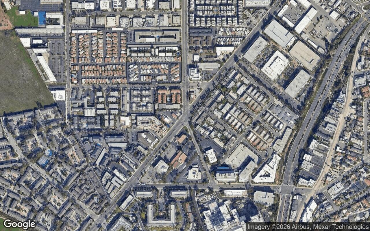 Satellite aerial view of Brookview II in Newport Beach, California, showing the neighborhood's streets and surroundings.