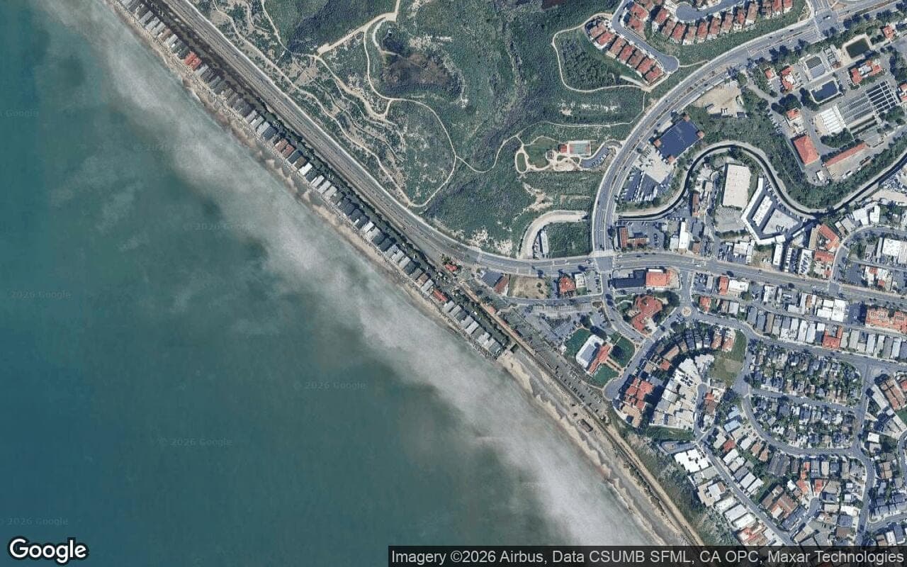 Satellite aerial view of Capistrano Shores in San Clemente, California, showing the neighborhood's streets and surroundings.
