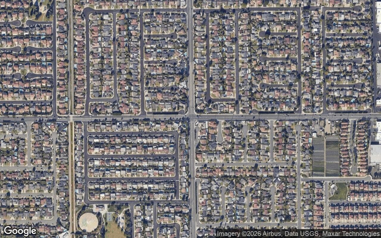 Satellite aerial view of Century Park in Fountain Valley, California, showing the neighborhood's streets and surroundings.