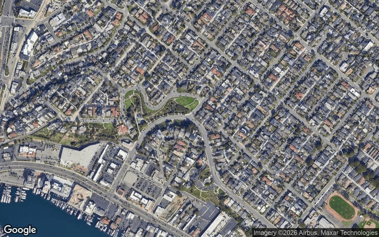 Satellite aerial view of Cliffhaven in Newport Beach, California, showing the neighborhood's streets and surroundings.