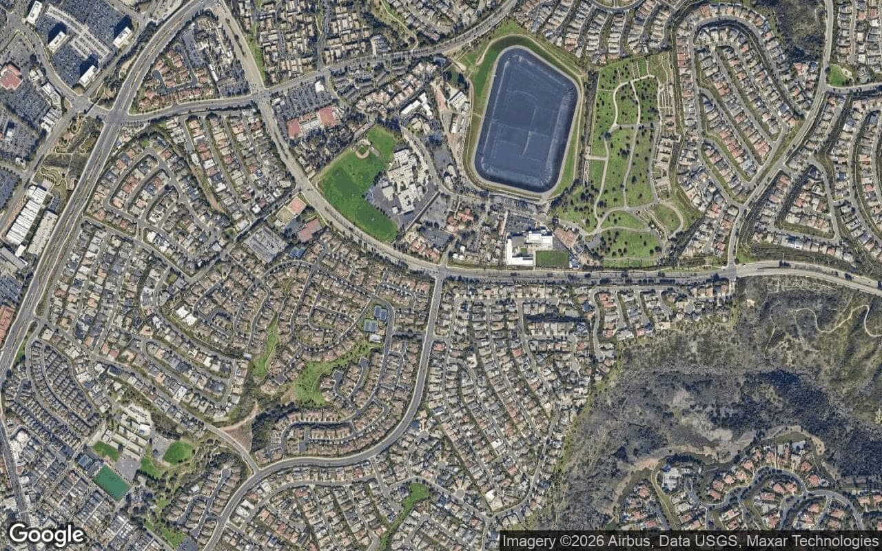 Satellite aerial view of Harbor View Hills in Corona del Mar, California, showing the neighborhood's streets and surroundings.