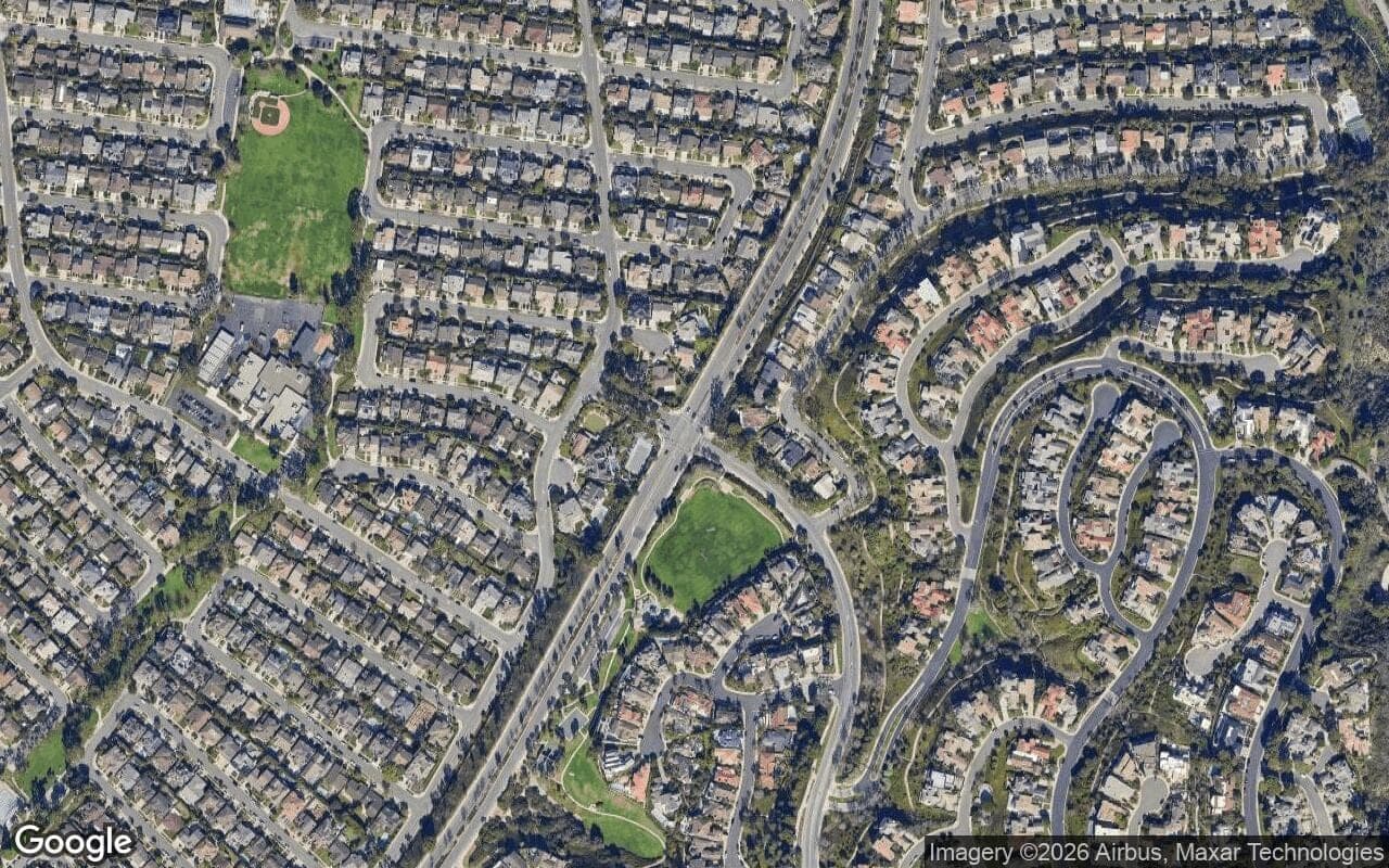 Satellite aerial view of Harbor View Knoll in Newport Beach, California, showing the neighborhood's streets and surroundings.