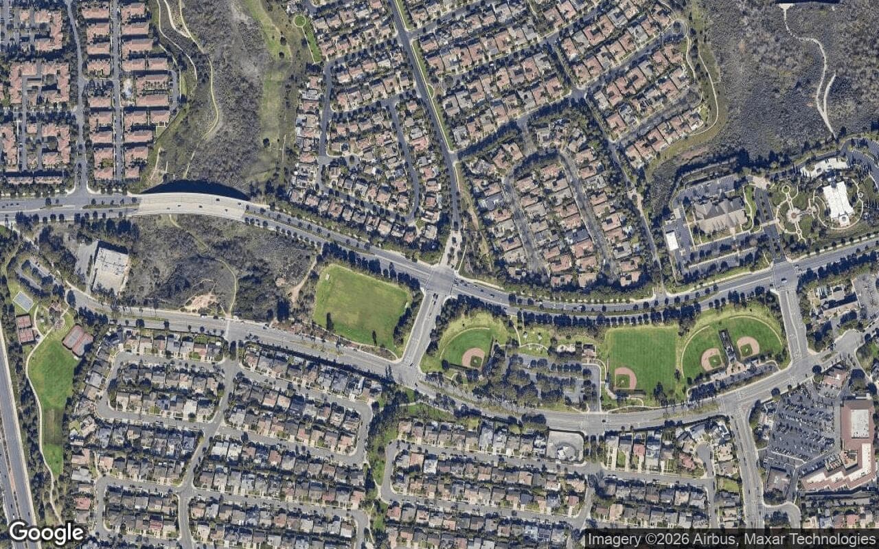 Satellite aerial view of Lucera in Newport Beach, California, showing the neighborhood's streets and surroundings.