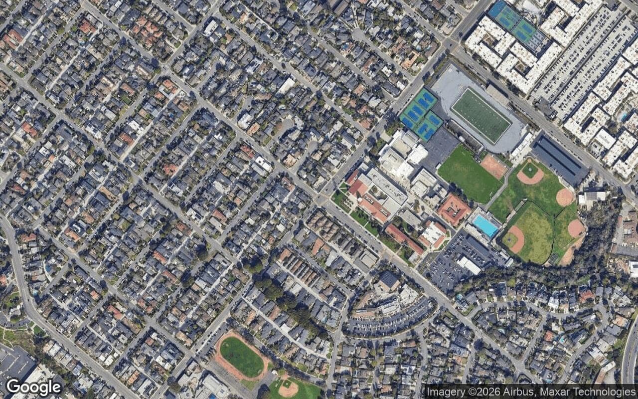 Satellite aerial view of Mar Brisas in Newport Beach, California, showing the neighborhood's streets and surroundings.
