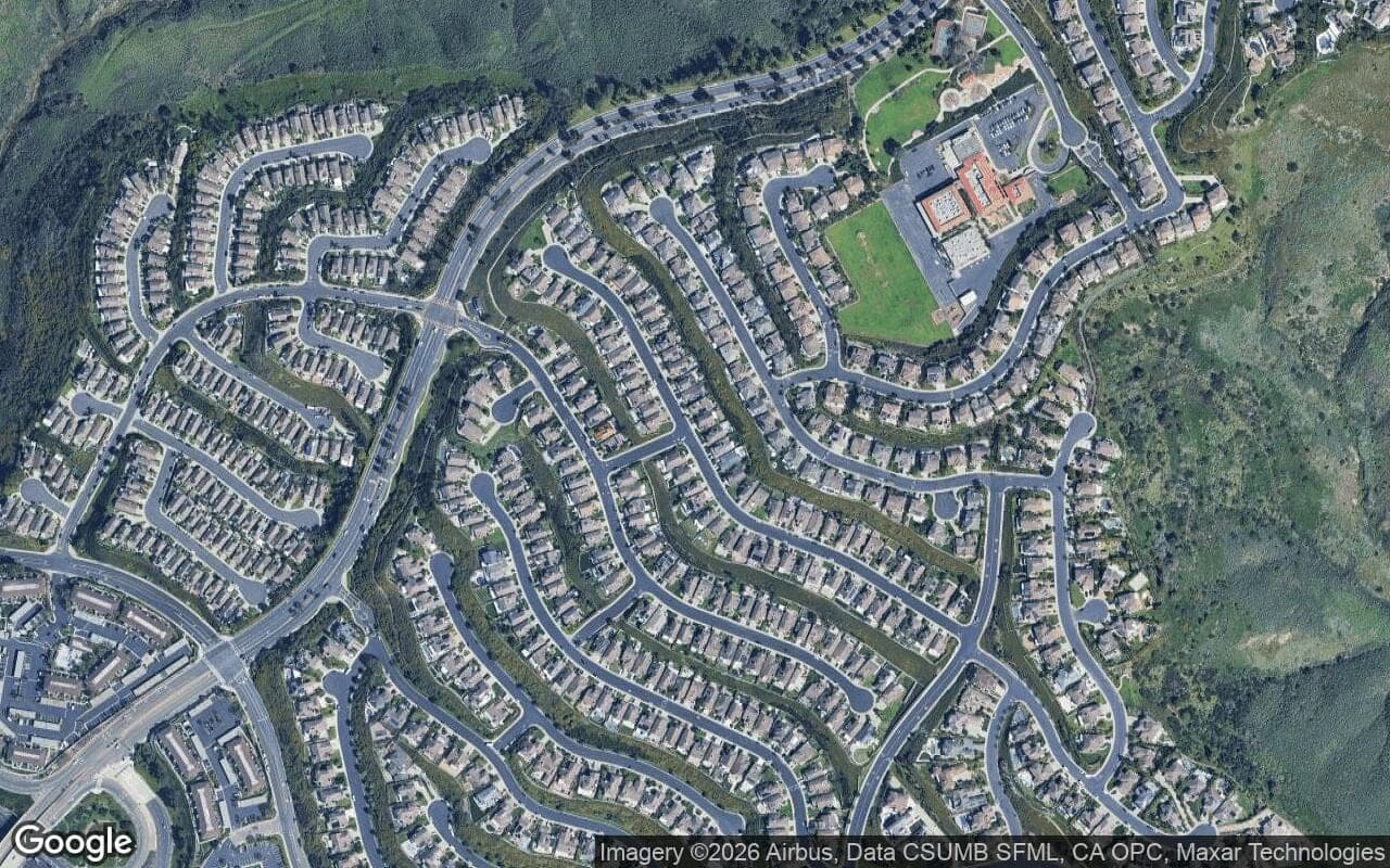 Satellite aerial view of Marblehead in San Clemente, California, showing the neighborhood's streets and surroundings.