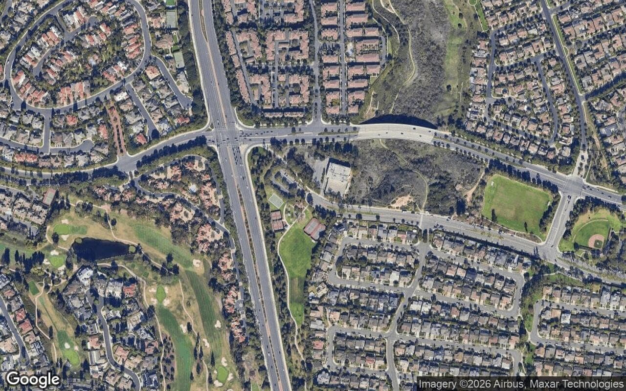 Satellite aerial view of Providence (One Ford Road) in Newport Beach, California, showing the neighborhood's streets and surroundings.