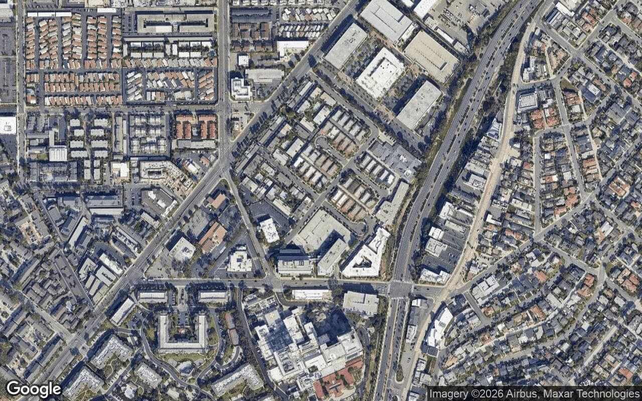Satellite aerial view of Park Lido in Newport Beach, California, showing the neighborhood's streets and surroundings.