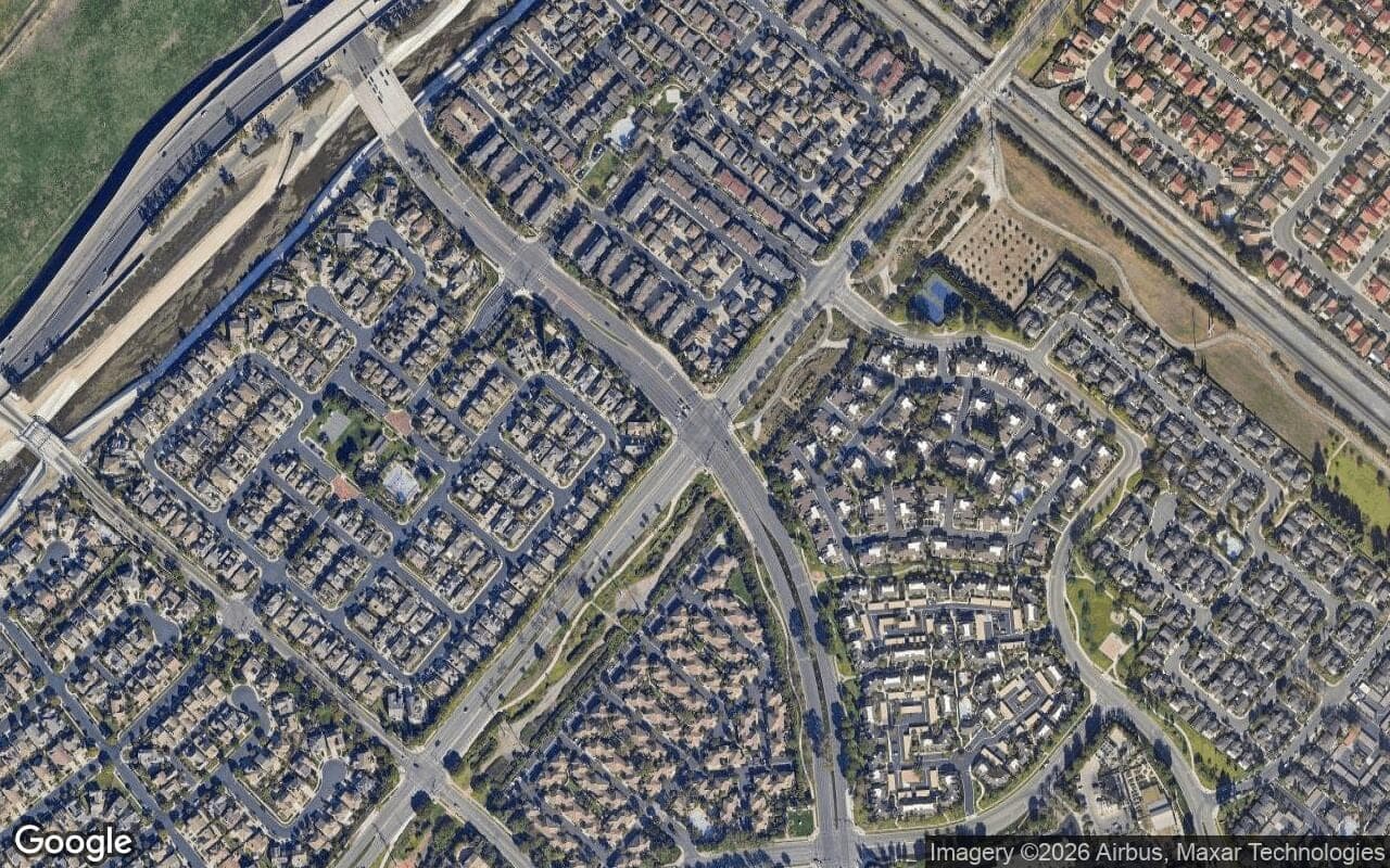 Satellite aerial view of Tiburon North in Fountain Valley, California, showing the neighborhood's streets and surroundings.