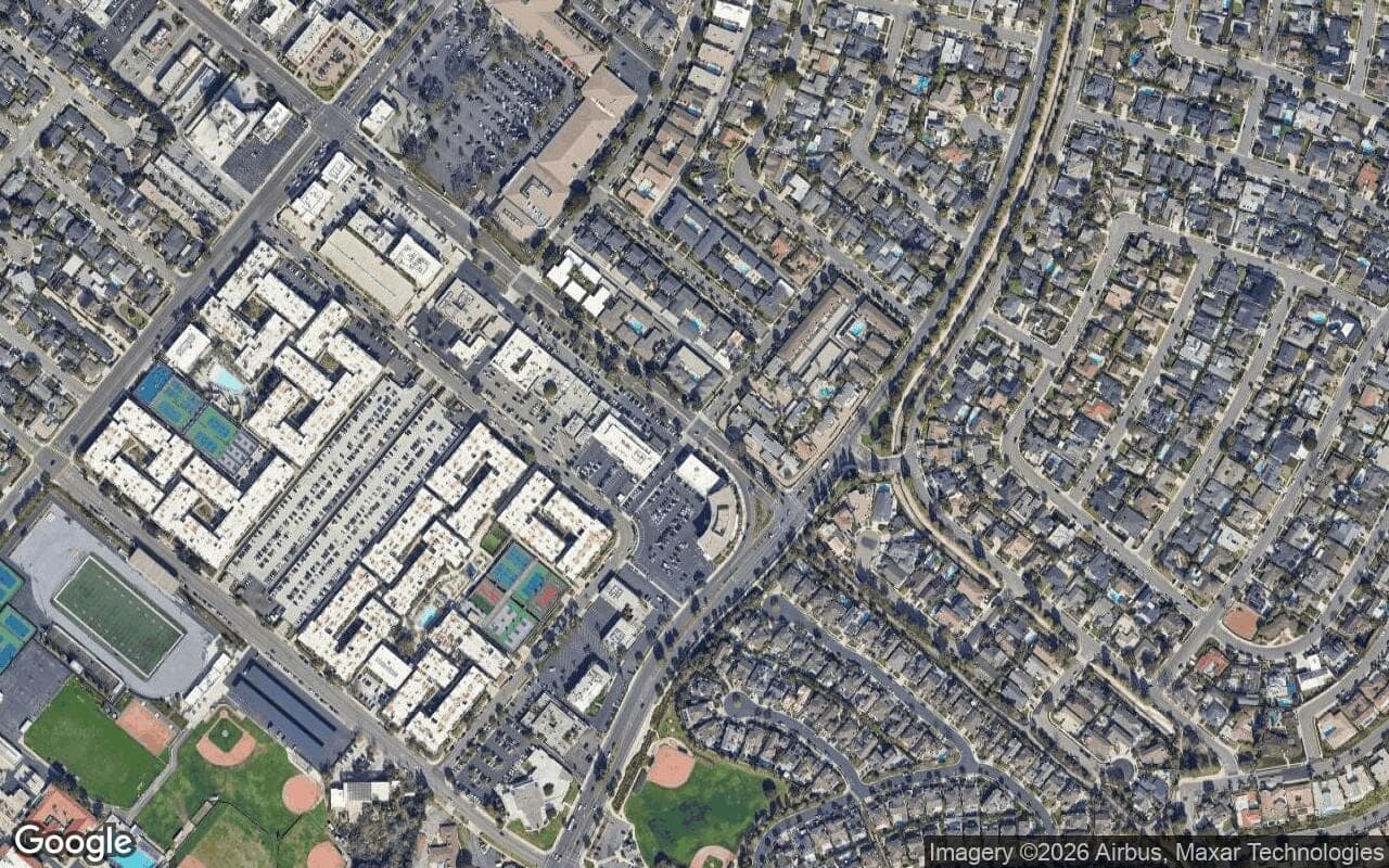 Satellite aerial view of Westcliff Grove in Newport Beach, California, showing the neighborhood's streets and surroundings.