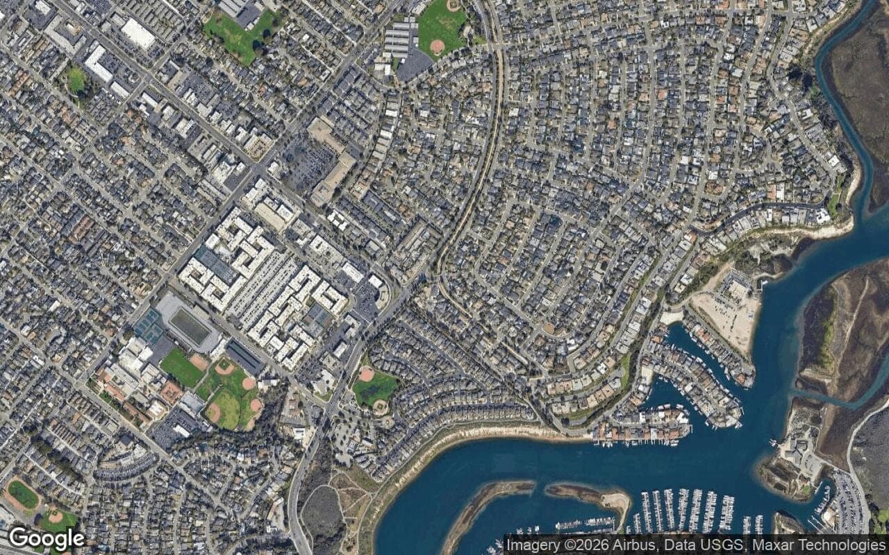 Satellite aerial view of Westcliff in Newport Beach, California, showing the neighborhood's streets and surroundings.