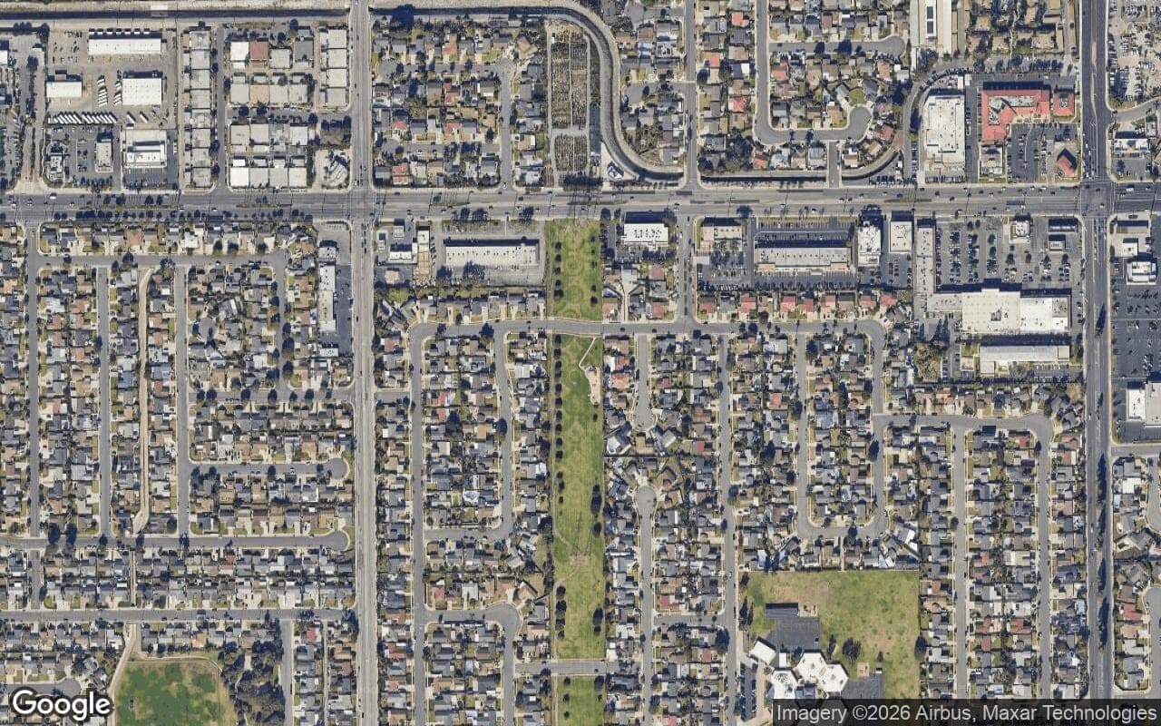 Satellite aerial view of Westmont in Fountain Valley, California, showing the neighborhood's streets and surroundings.