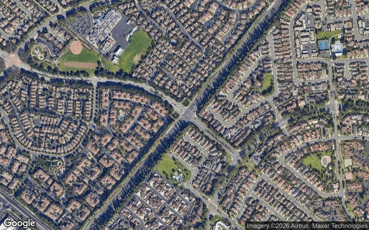 Satellite aerial view of Westpark in Irvine, California, showing the neighborhood's streets and surroundings.