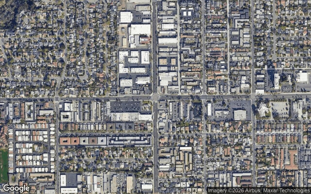 Satellite aerial view of Westside Costa Mesa in Costa Mesa, California, showing the neighborhood's streets and surroundings.