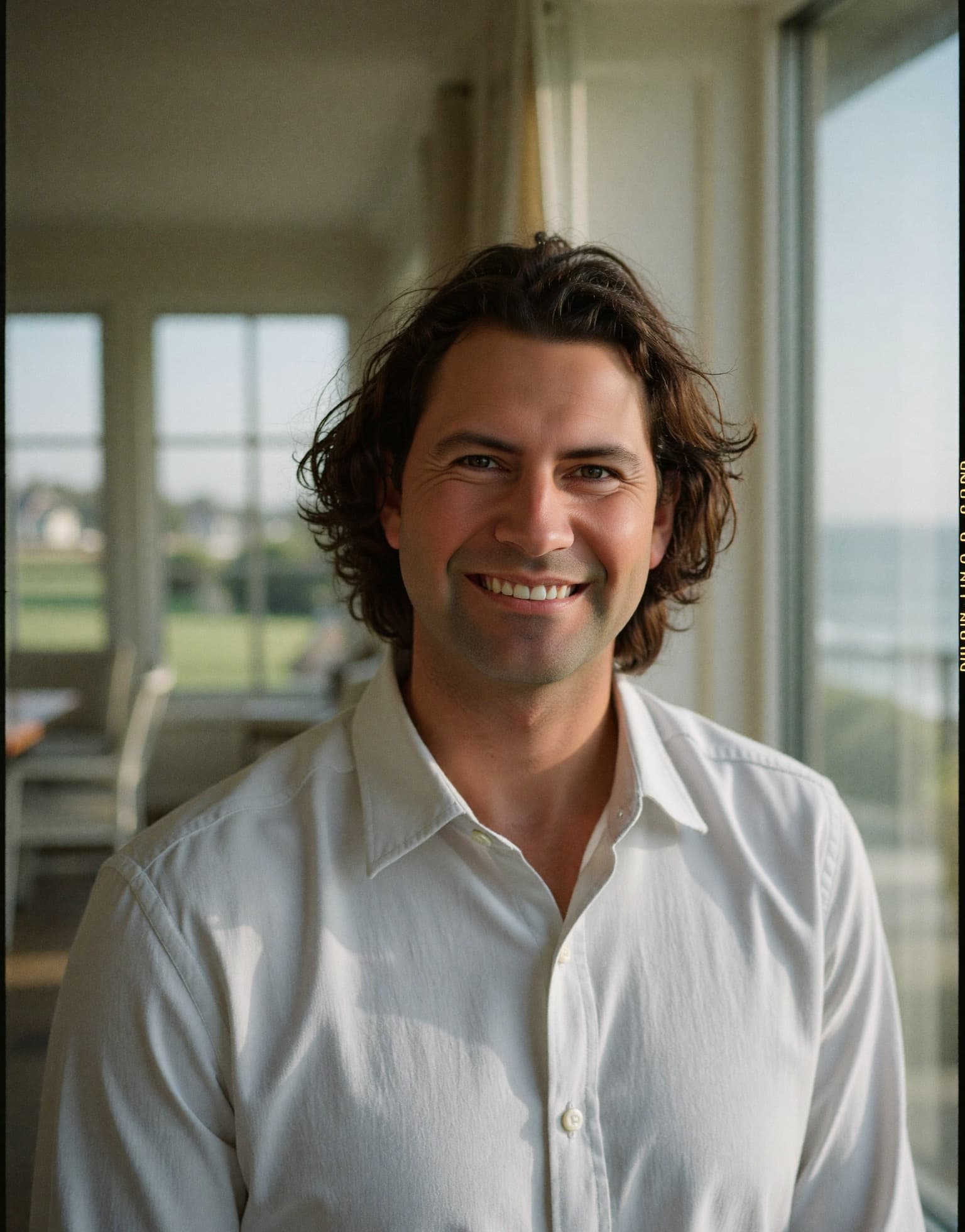 Justin Ratowsky by a window in a coastal Huntington Beach home, third-generation Realtor® with Ratowsky Group at Compass.