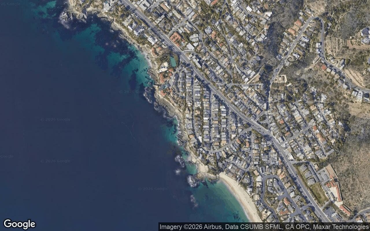 Satellite aerial view of Arch Beach Heights in Laguna Beach, California, showing the neighborhood's streets and surroundings.