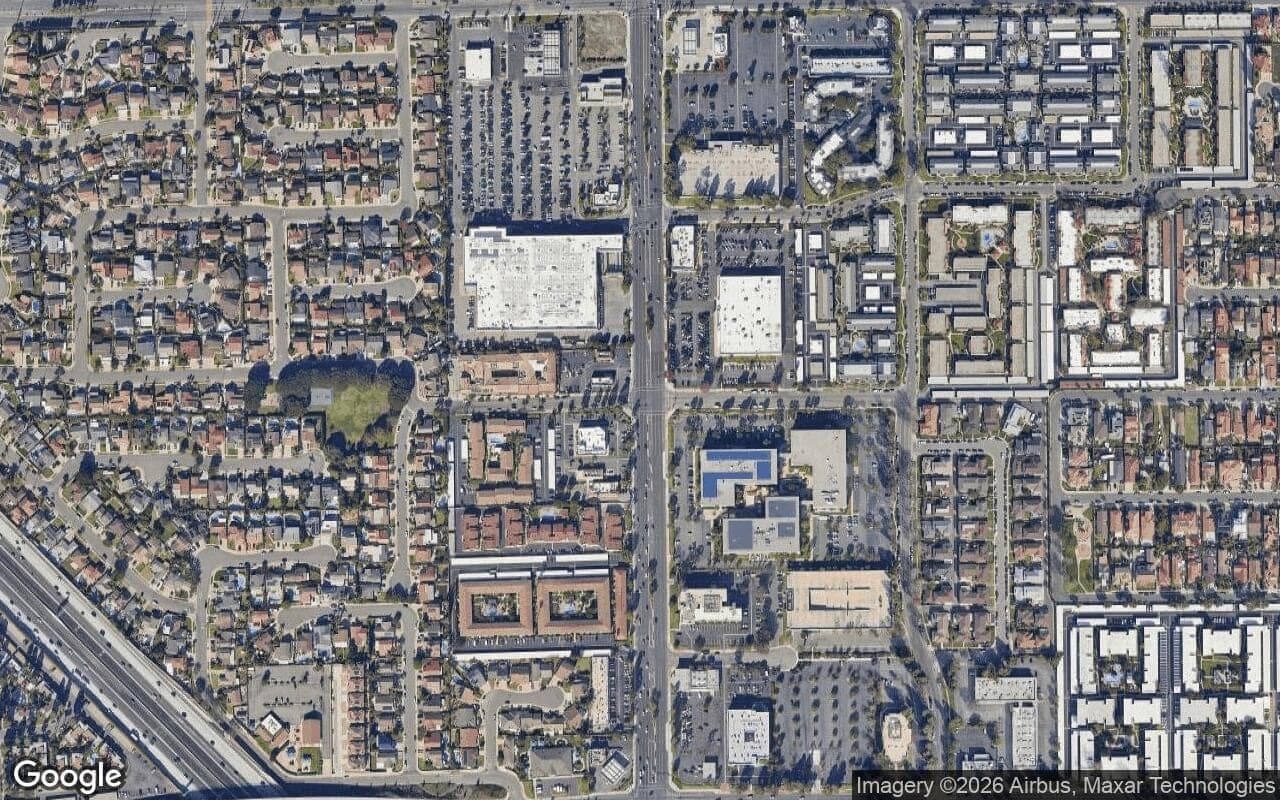 Satellite aerial view of Award (Brookhurst & La Alameda) in Fountain Valley, California, showing the neighborhood's streets and surroundings.