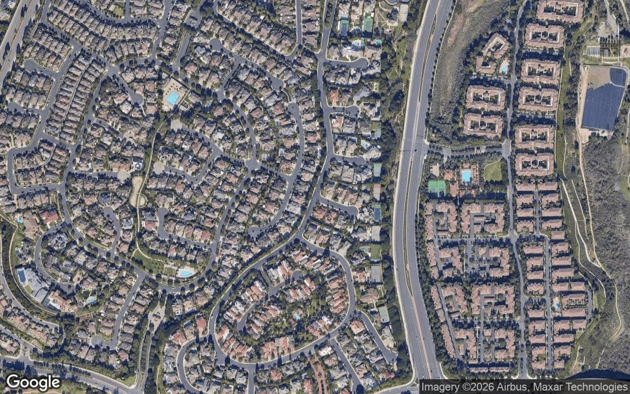 Satellite aerial view of Belcourt Town Collection in Newport Beach, California, showing the neighborhood's streets and surroundings.