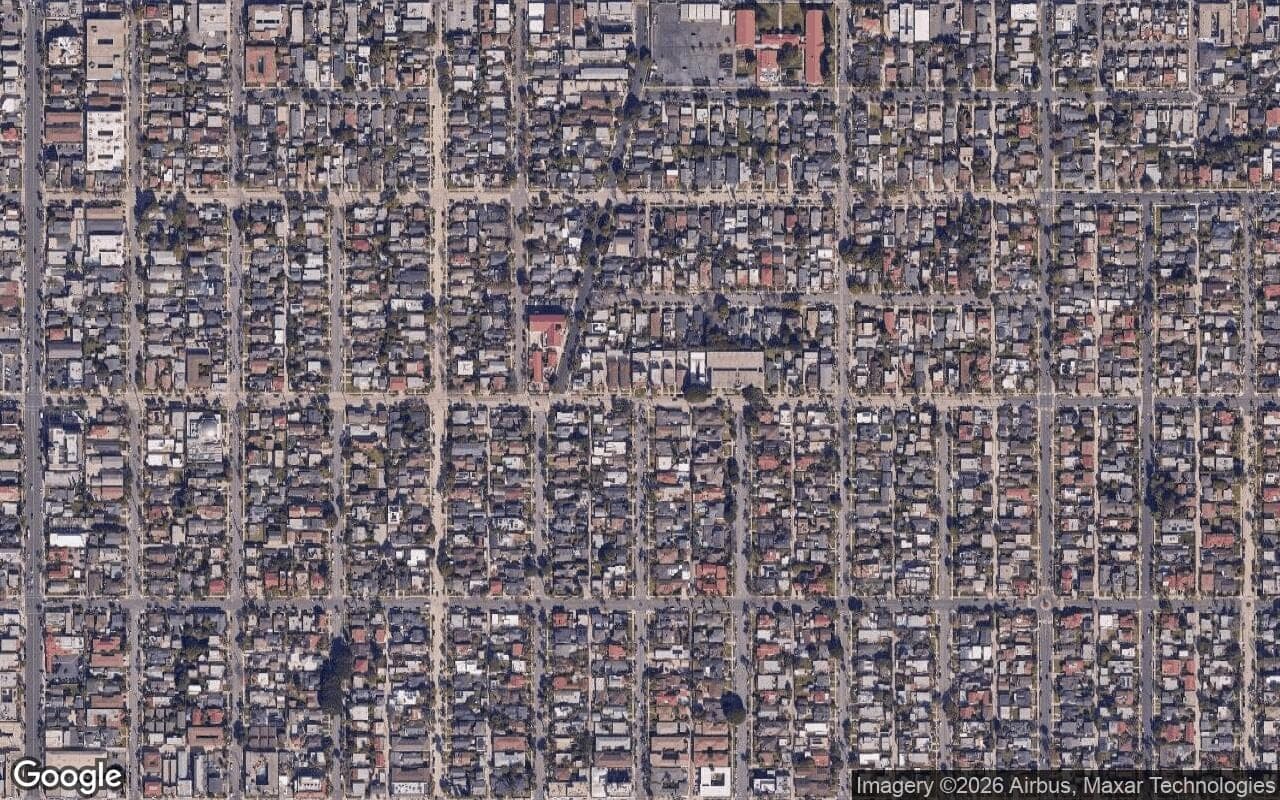 Satellite aerial view of Belmont Heights in Long Beach, California, showing the neighborhood's streets and surroundings.