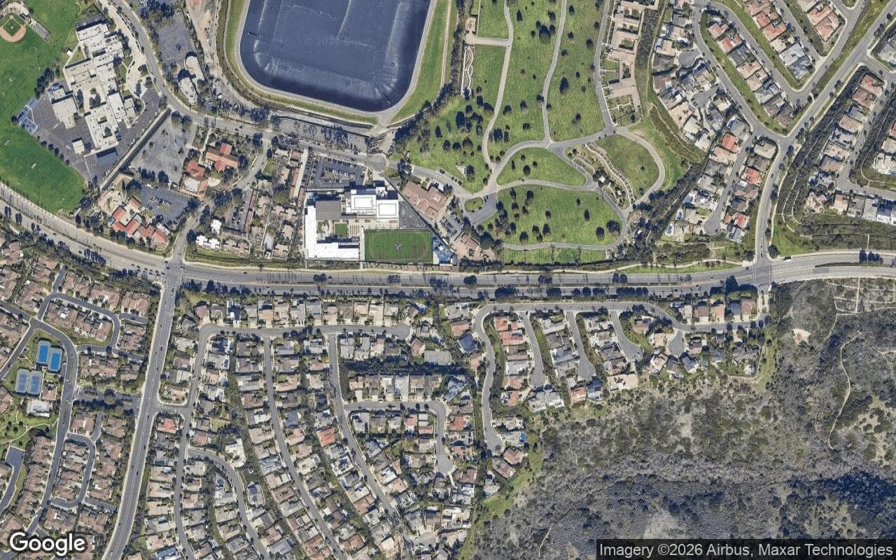 Satellite aerial view of Big Canyon Fairway One in Newport Beach, California, showing the neighborhood's streets and surroundings.