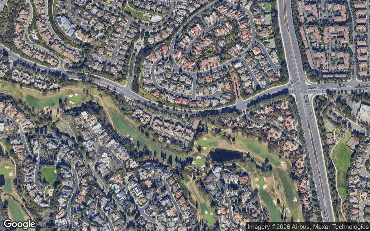 Satellite aerial view of Big Canyon McLain in Newport Beach, California, showing the neighborhood's streets and surroundings.