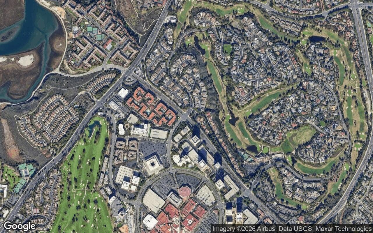 Satellite aerial view of Big Canyon in Newport Beach, California, showing the neighborhood's streets and surroundings.