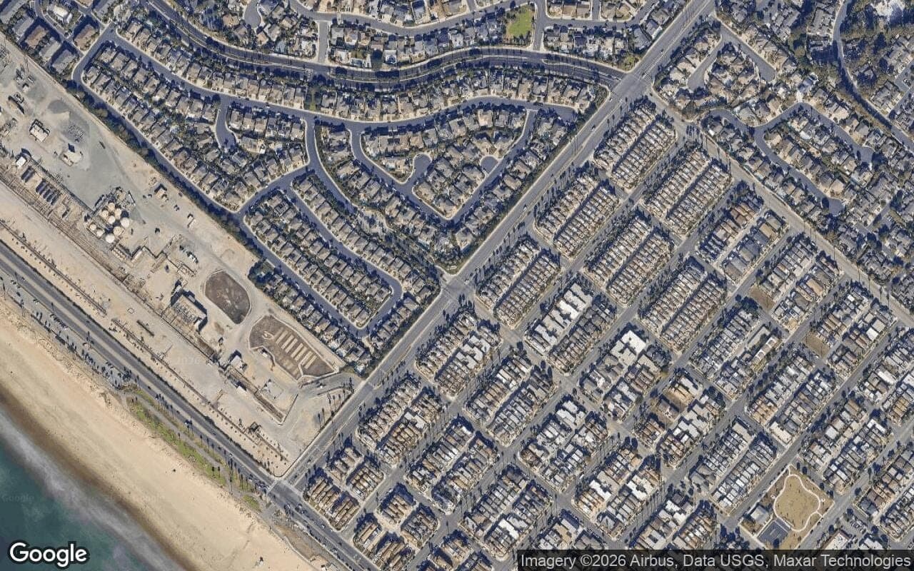 Satellite aerial of the Boardwalk community and the Goldenwest corridor near Pacific Coast Highway.