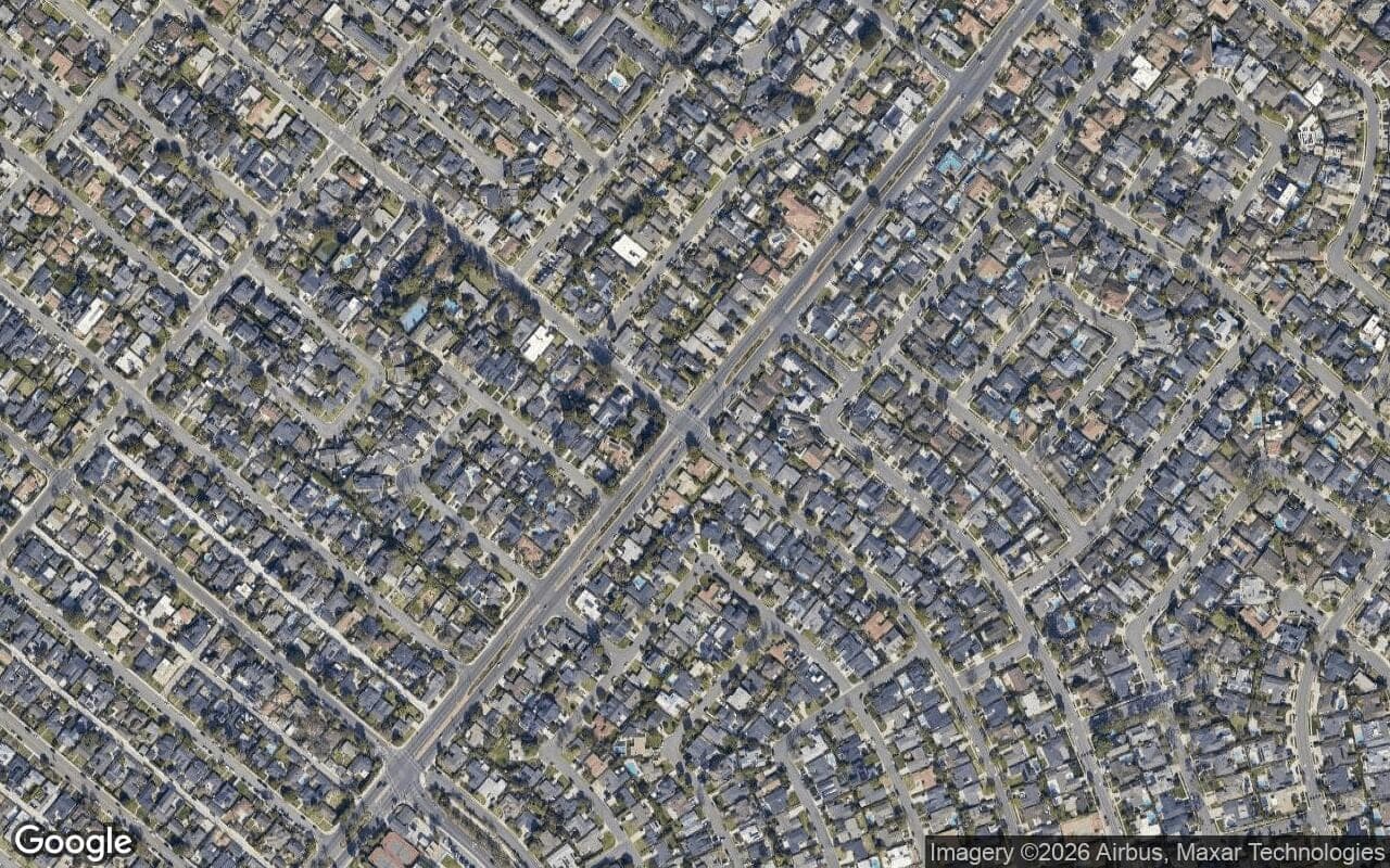 Satellite aerial view of Bonnie Bay Highland Homes in Newport Beach, California, showing the neighborhood's streets and surroundings.
