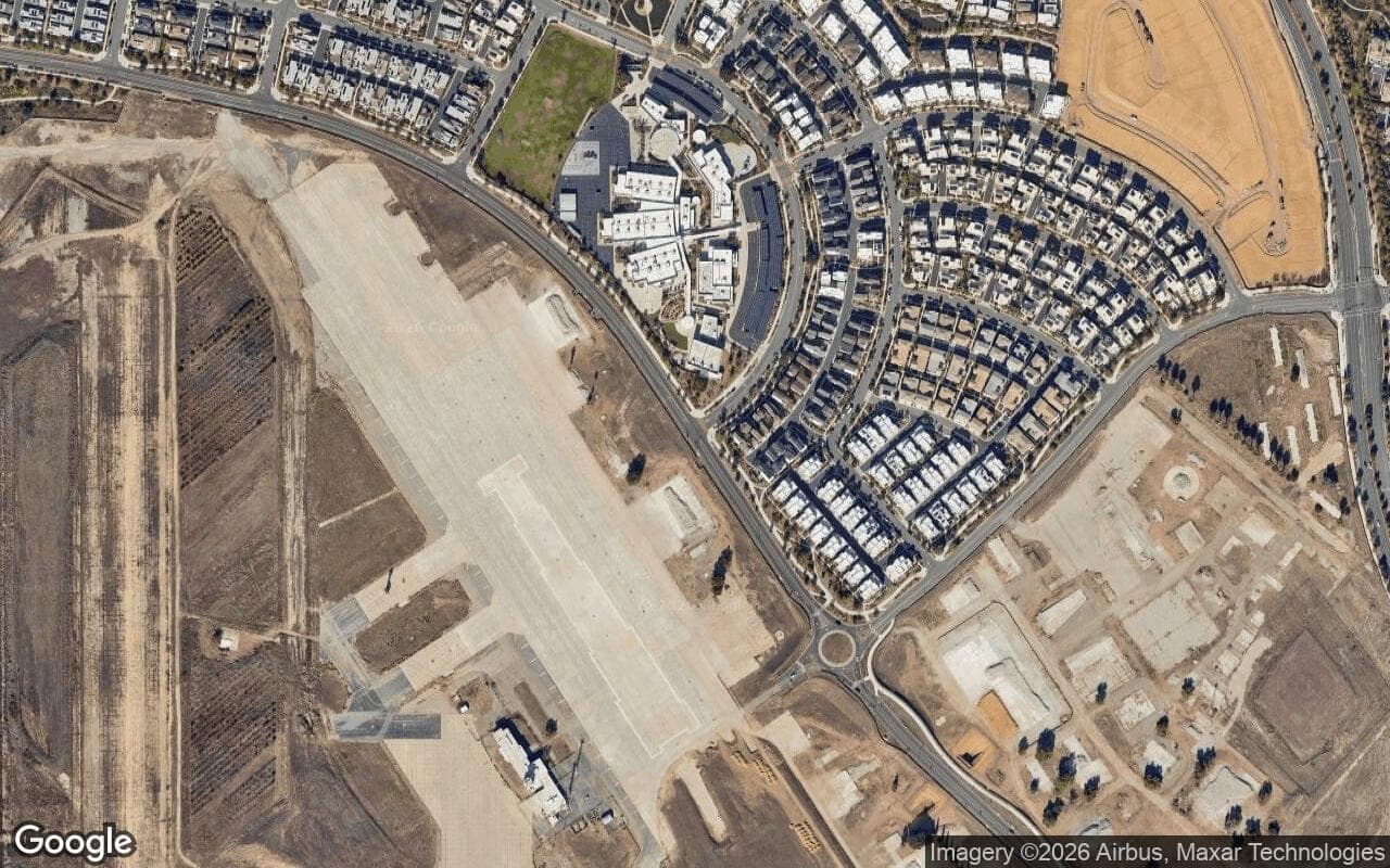 Satellite aerial view of Cadence Park in Irvine, California, showing the neighborhood's streets and surroundings.