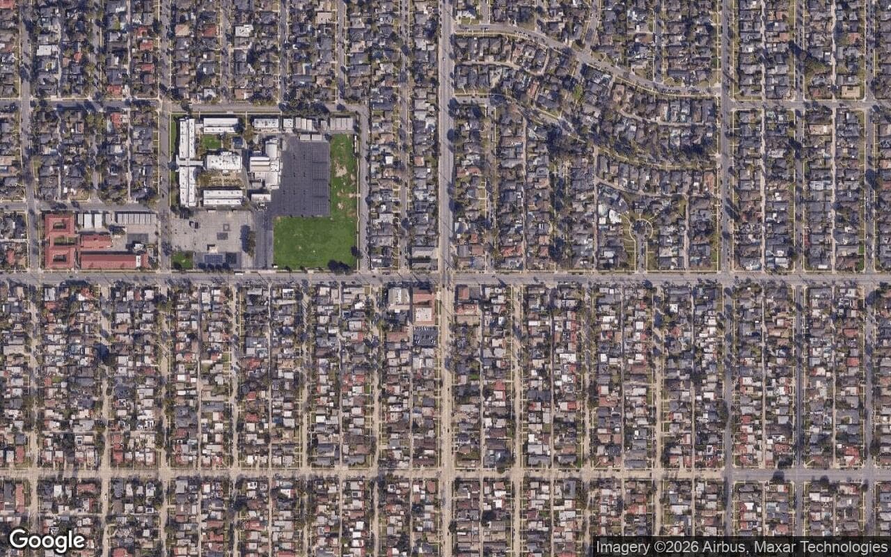 Satellite aerial view of California Heights in Long Beach, California, showing the neighborhood's streets and surroundings.