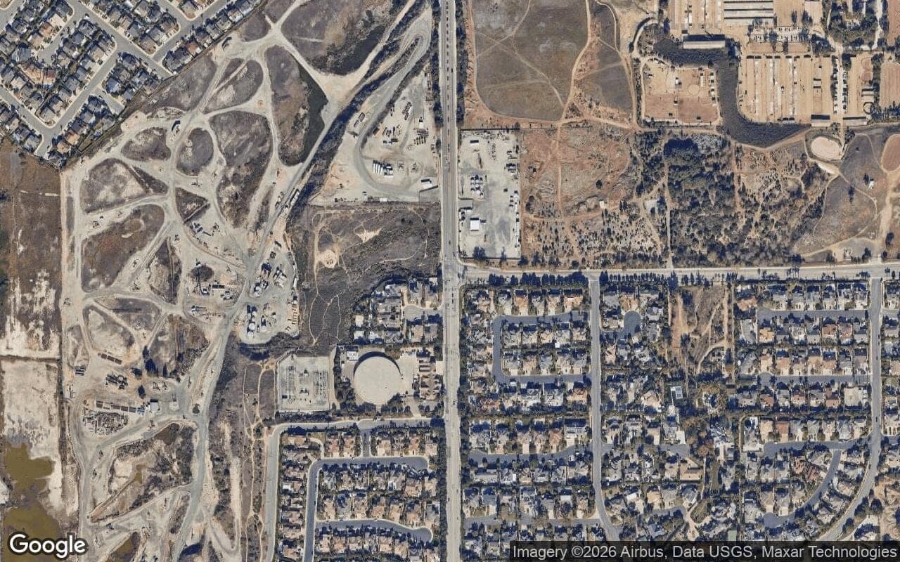 Satellite aerial view of Country View Estates in Huntington Beach, California, showing the neighborhood's streets and surroundings.
