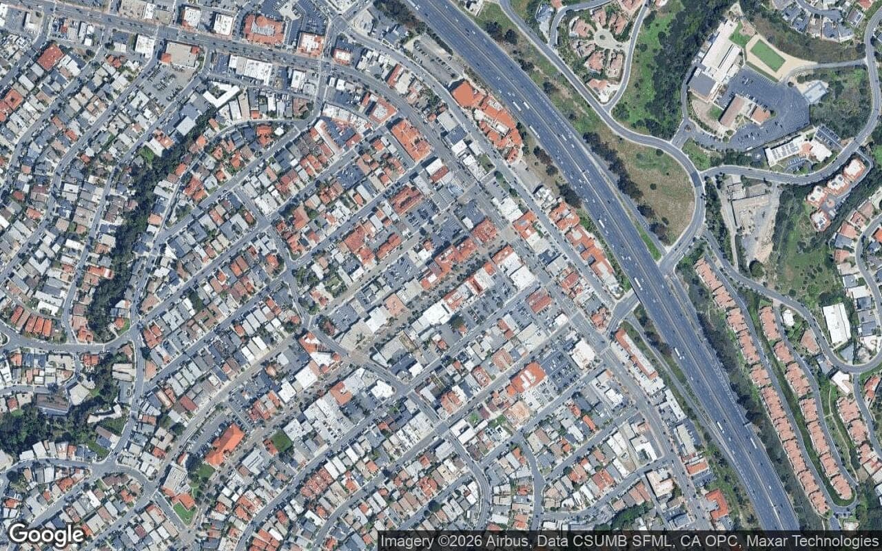 Satellite aerial view of Cyprus Cove in San Clemente, California, showing the neighborhood's streets and surroundings.