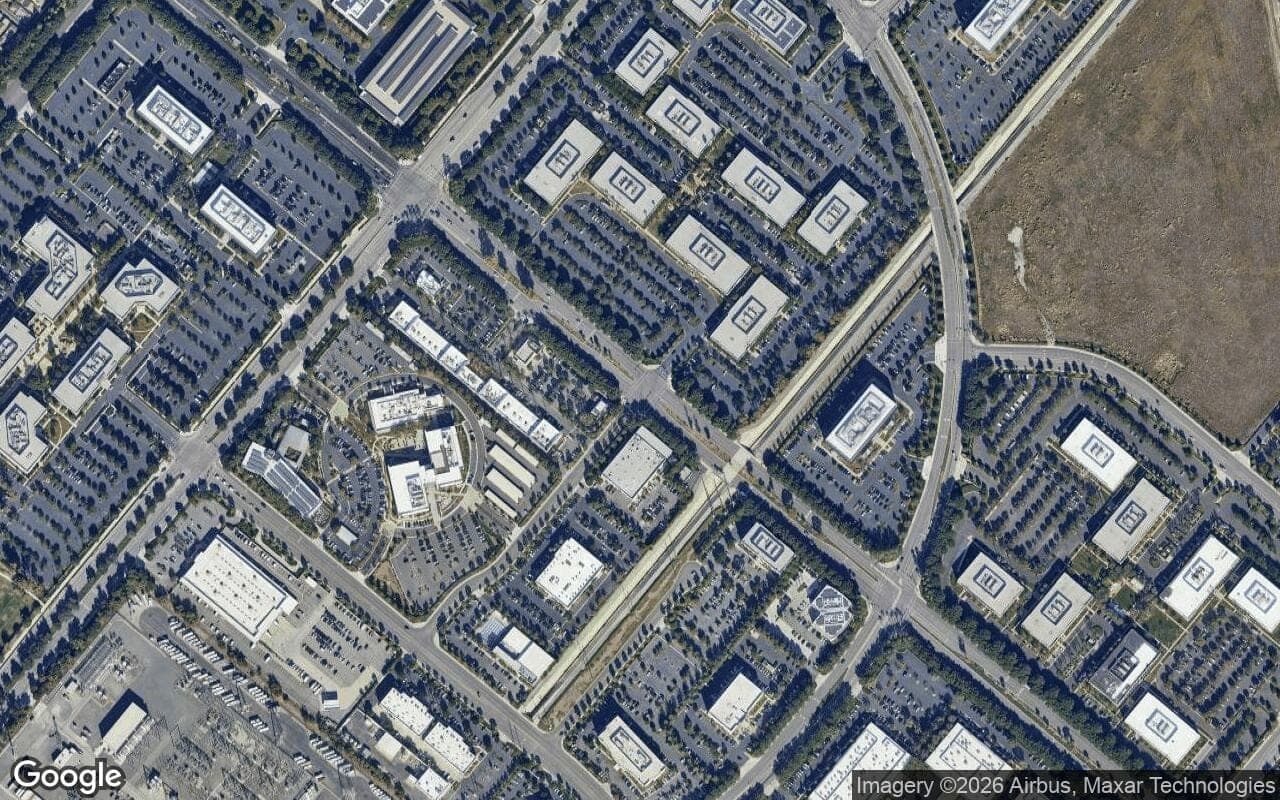 Satellite aerial view of Deerfield in Irvine, California, showing the neighborhood's streets and surroundings.