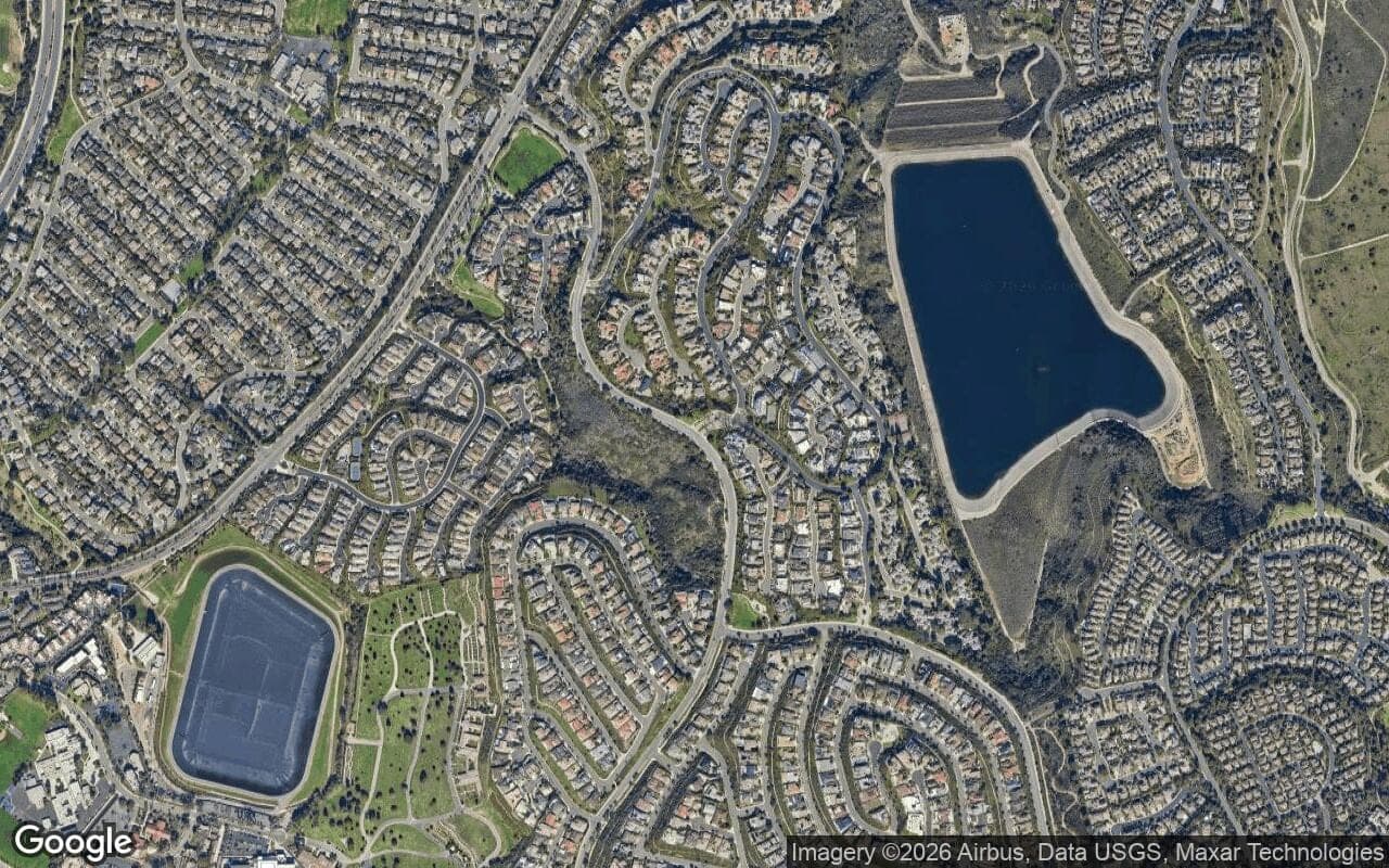 Satellite aerial view of Harbor Ridge in Newport Beach, California, showing the neighborhood's streets and surroundings.