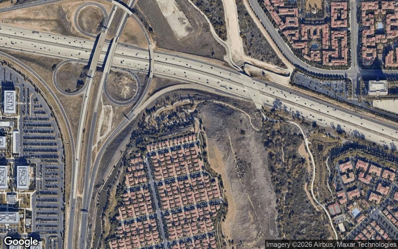 Satellite aerial view of Laguna Altura in Irvine, California, showing the neighborhood's streets and surroundings.