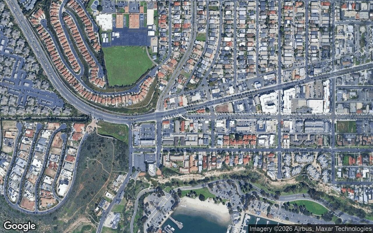 Satellite aerial view of Lantern District in Dana Point, California, showing the neighborhood's streets and surroundings.