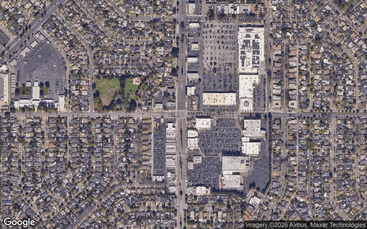 Satellite aerial view of Los Altos in Long Beach, California, showing the neighborhood's streets and surroundings.