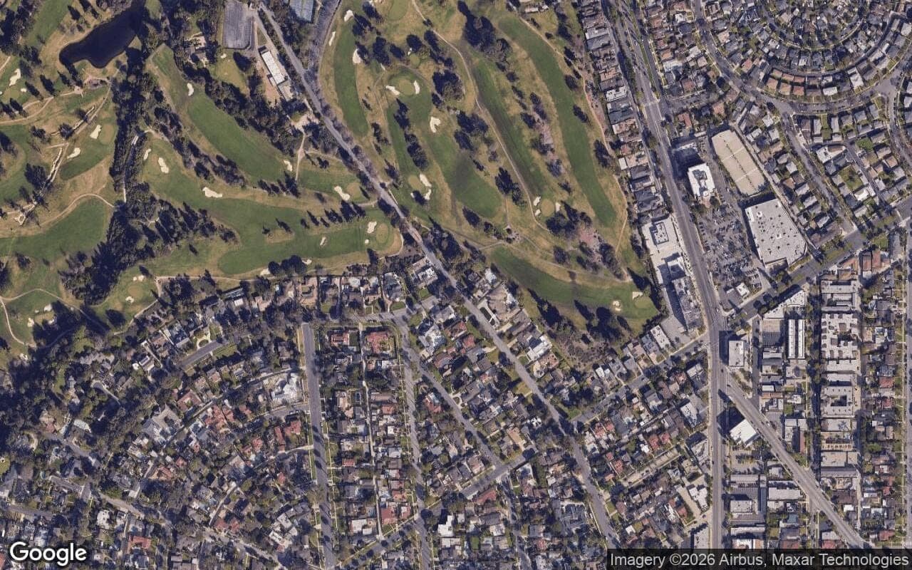 Satellite aerial view of Los Cerritos in Long Beach, California, showing the neighborhood's streets and surroundings.