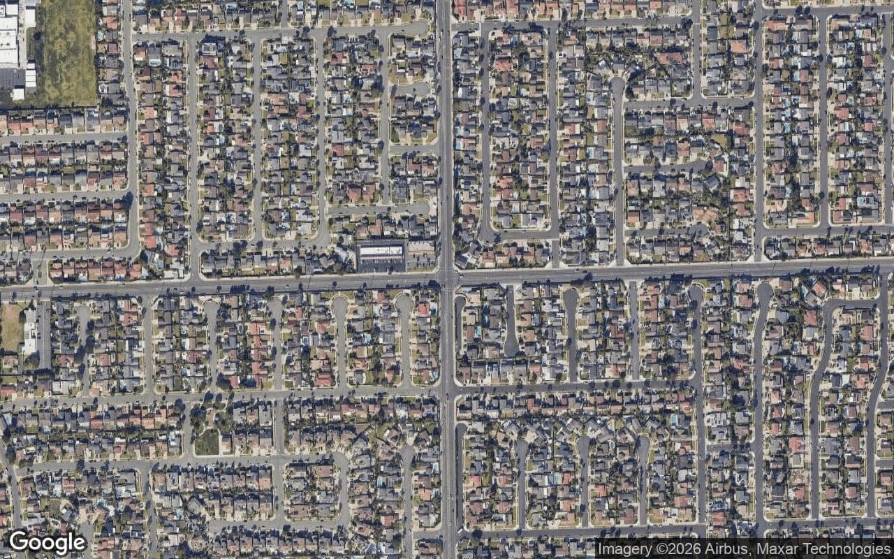 Satellite aerial view of Lusk in Fountain Valley, California, showing the neighborhood's streets and surroundings.