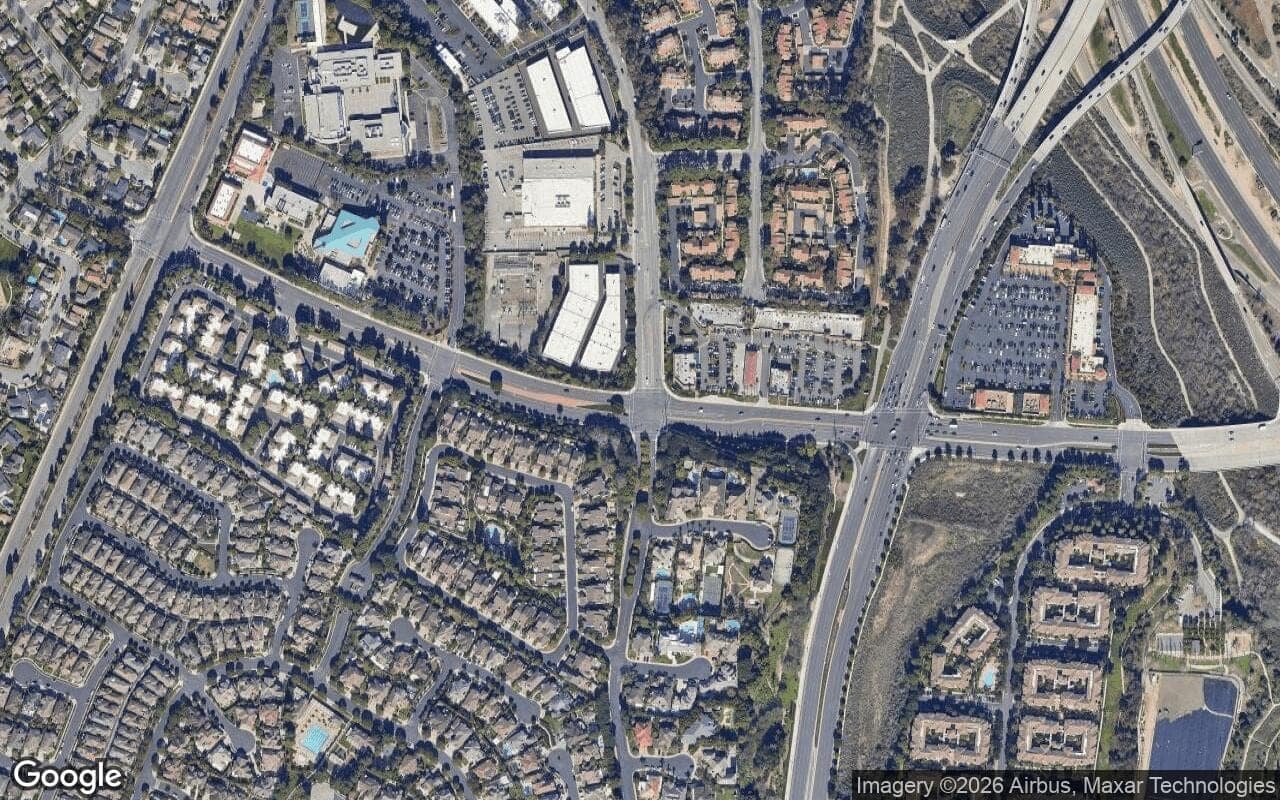 Satellite aerial view of Newport Villas North in Newport Beach, California, showing the neighborhood's streets and surroundings.