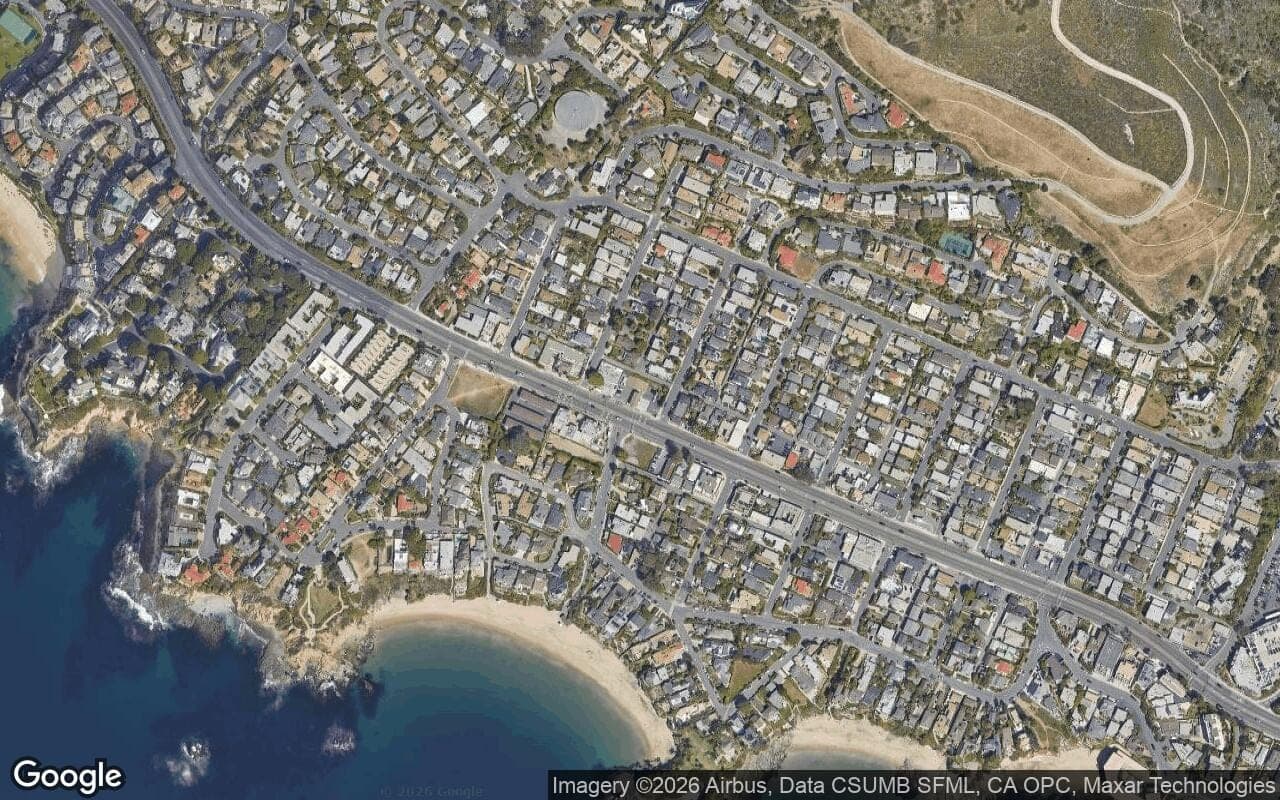 Satellite aerial view of North Laguna in Laguna Beach, California, showing the neighborhood's streets and surroundings.