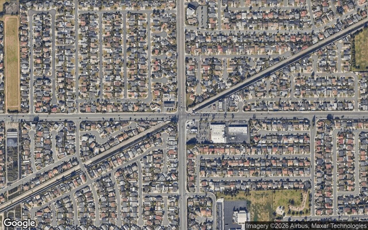Satellite aerial view of Parkside Estates in Fountain Valley, California, showing the neighborhood's streets and surroundings.