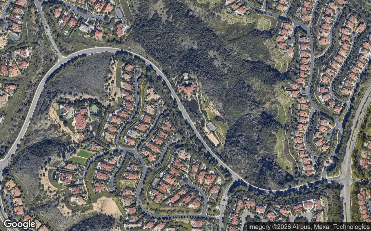 Satellite aerial view of Pelican Heights — Montecito in Newport Coast, California, showing the neighborhood's streets and surroundings.