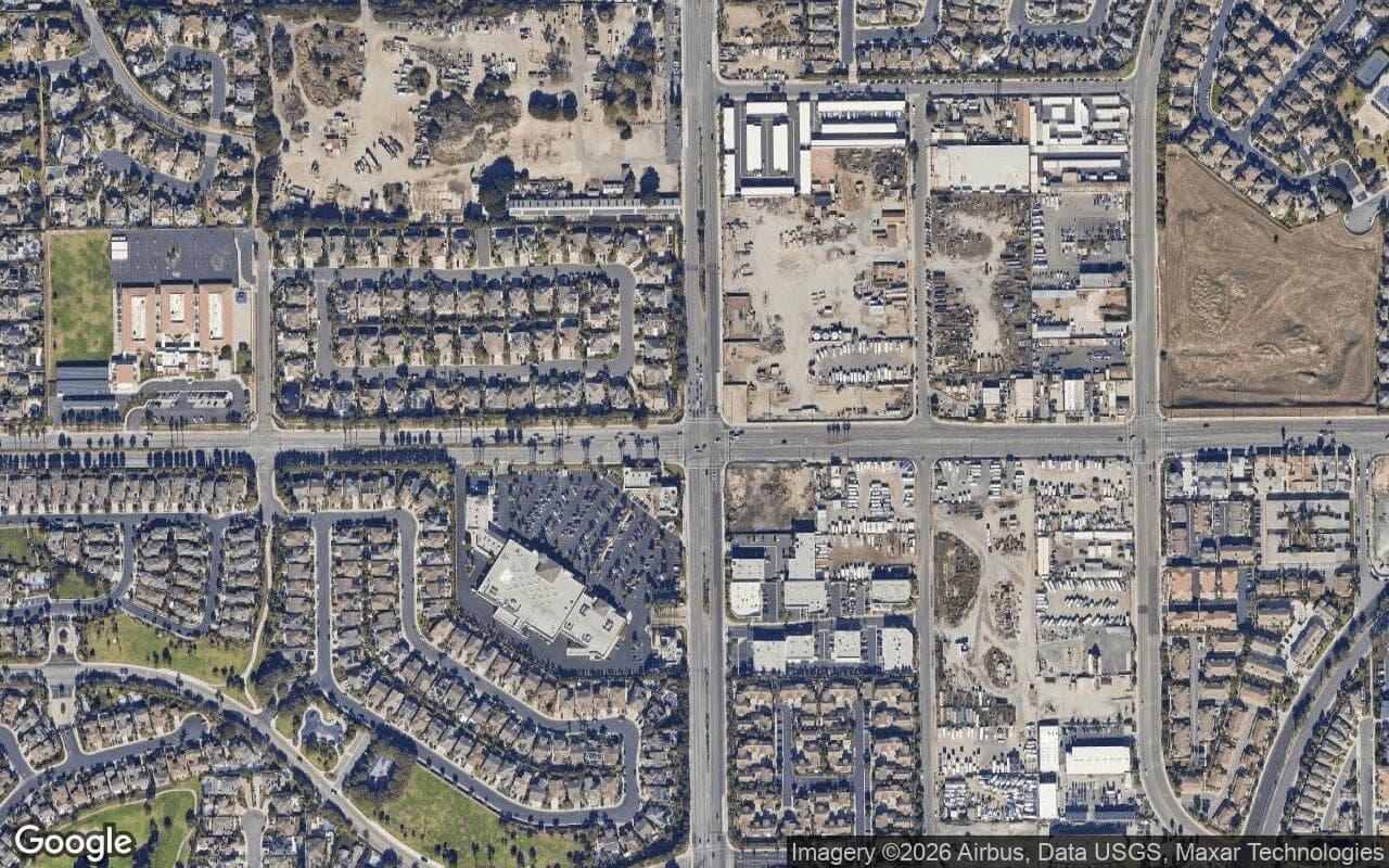 Satellite aerial view of Peninsula Park in Huntington Beach, California, showing the neighborhood's streets and surroundings.