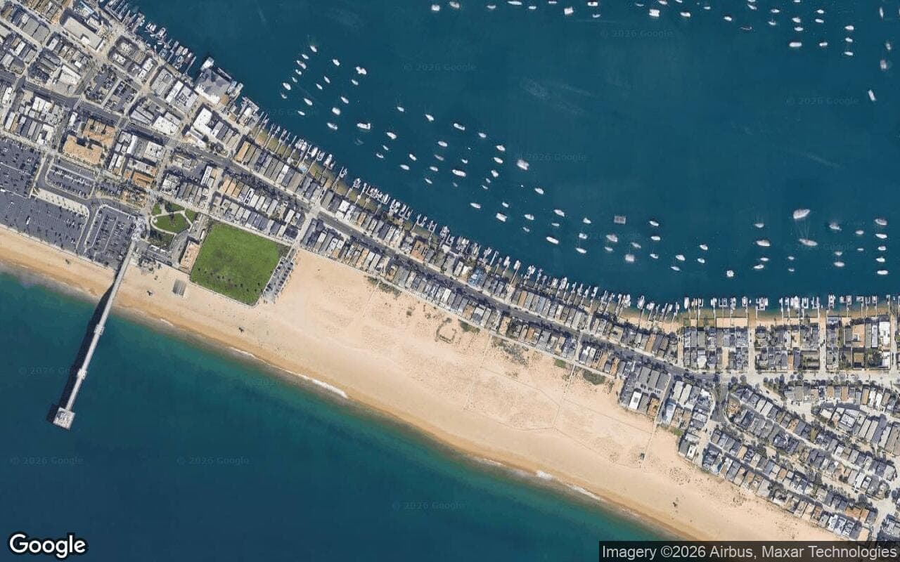 Satellite aerial view of Plummer Court in Newport Beach, California, showing the neighborhood's streets and surroundings.