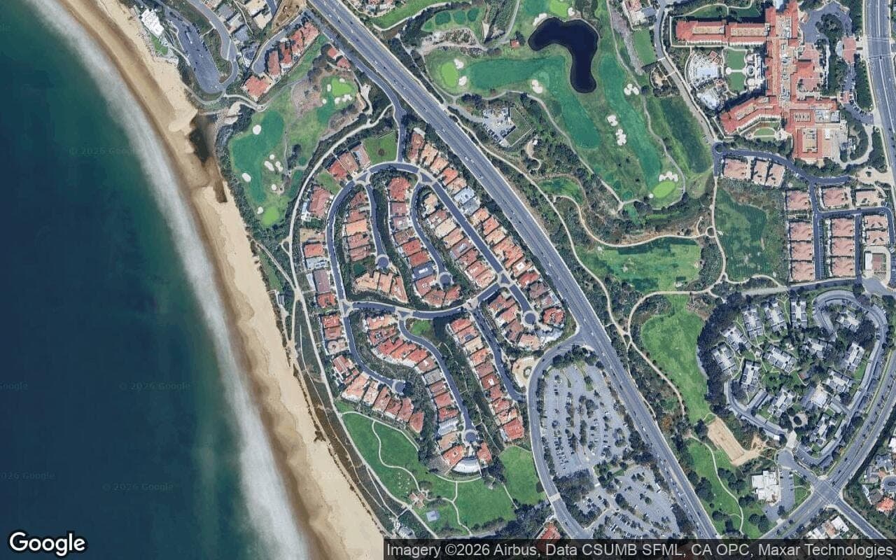 Satellite aerial view of Ritz Cove in Dana Point, California, showing the neighborhood's streets and surroundings.