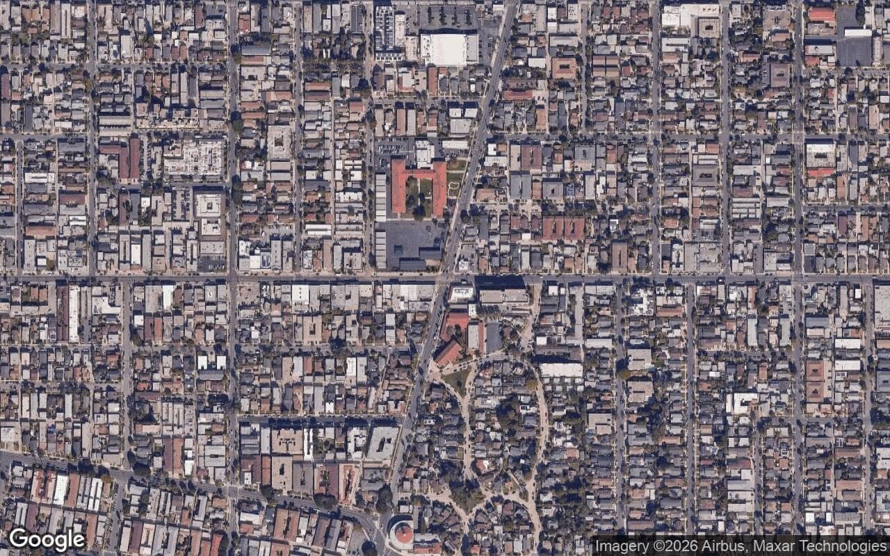 Satellite aerial view of Rose Park in Long Beach, California, showing the neighborhood's streets and surroundings.